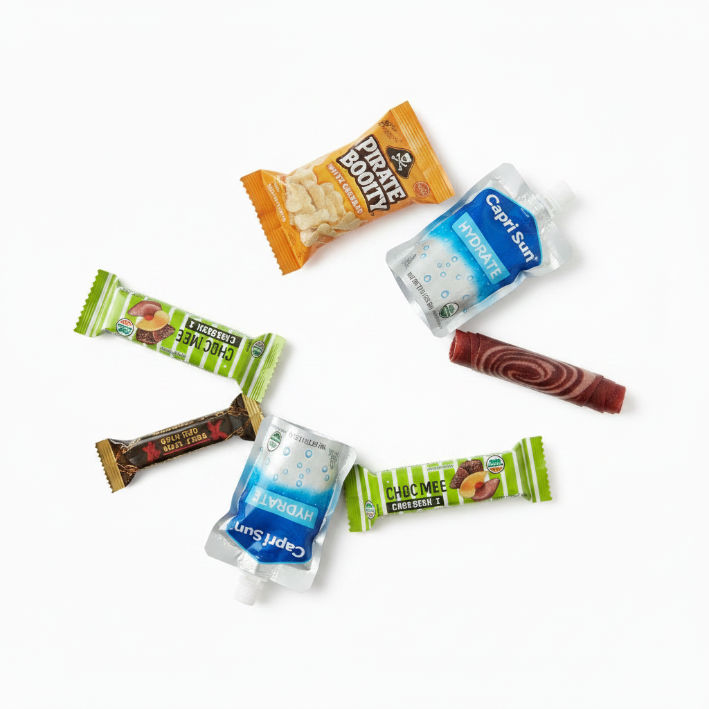 The Elite Pack snacks flat lay