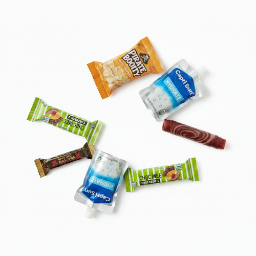 The Elite Pack snacks flat lay
