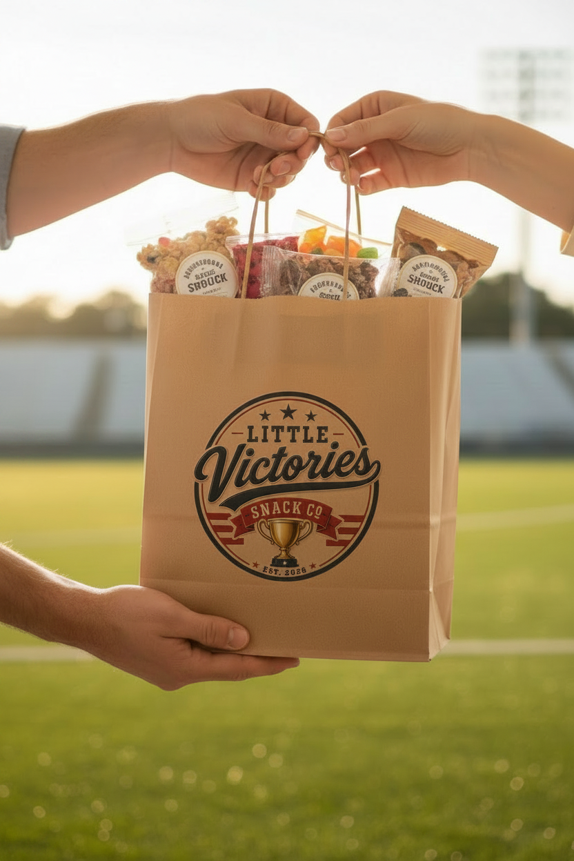 Tiny Little Victories bag in large hands